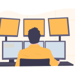 illustration homme devant plusieurs ordinateurs
