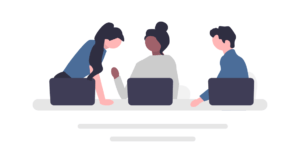illustration 3 personnes travaillant ensemble avec des ordinateurs